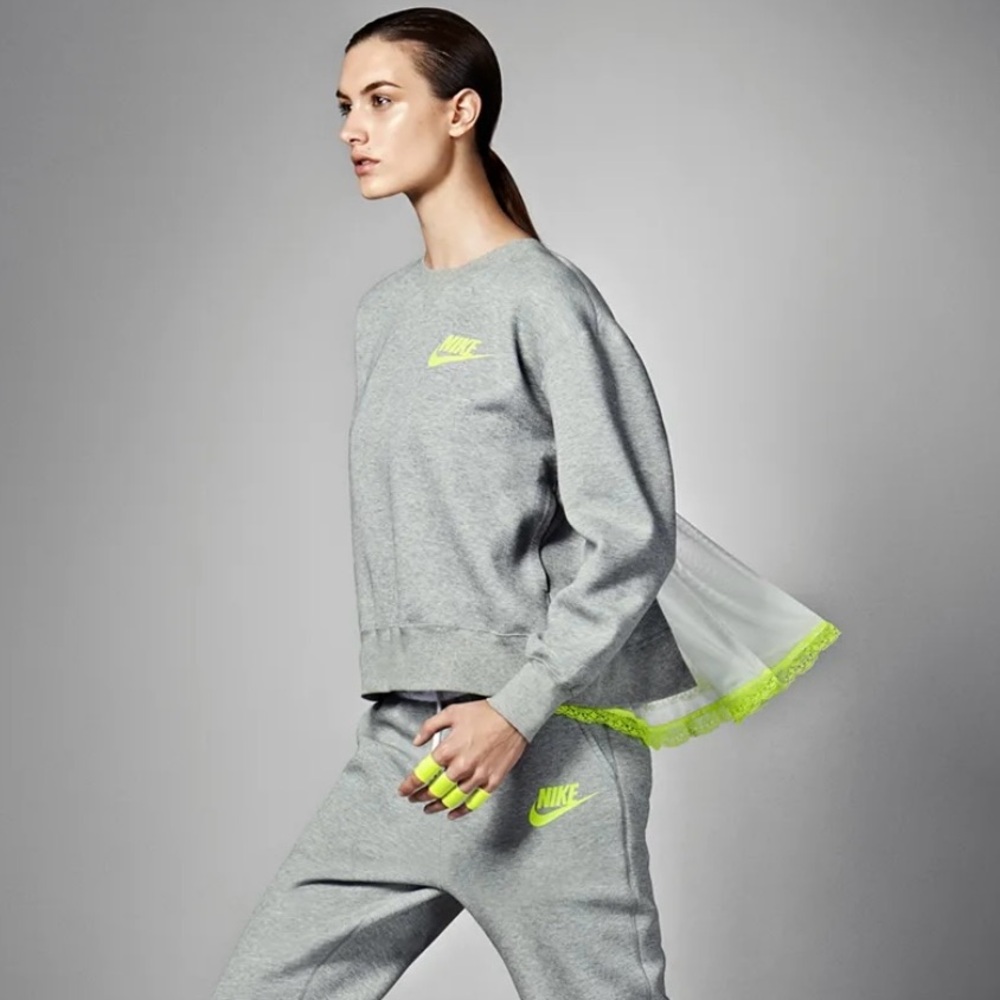 Sacai Gray and Neon Yellow Layered Sweatshirt